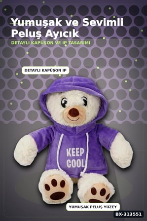 Renkli Kapüşonlu Sweatshirt Giyen 30 cm Peluş Ayı Oyuncak Hediyelik BX-313551