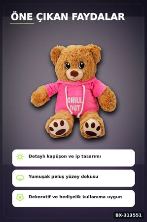 Renkli Kapüşonlu Sweatshirt Giyen 30 cm Peluş Ayı Oyuncak Hediyelik BX-313551