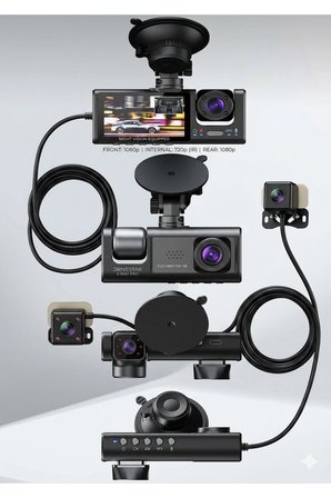 WiFi Destekli 1080p 3 Kameralı Araç İçi Kamera LCD Ekranlı Gece Görüşlü G Sensörlü
