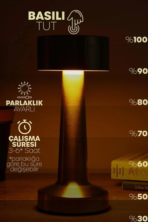 Gold Metal Dokunmatik Şarjlı Masa Lambası 3 Işık Parlaklık Ayarlı Gece Abajuru LED