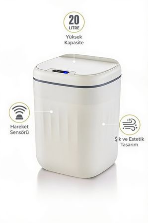 20 Litre Hareket Sensörlü Akıllı Çöp Kovası Beyaz