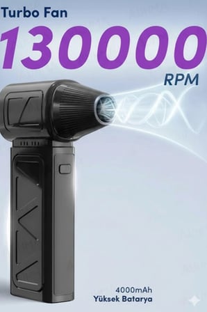 Mini Turbo Fan 130.000 Rpm Şarjlı 8000 Mah Batarya 4 Vitesli Taşınabilir Elektrikli Hava Üfleyici Kompresörü