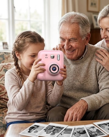 HD Ekranlı Çocuk Fotoğraf Makinesi Video Kayıt ve Baskı Kağıdı Kalem Hediyeli