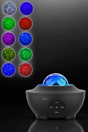 Projektör Yıldız Gece Lambası Disko Topu Bluetooth Bağlantılı Taşınabilir Şarjlı