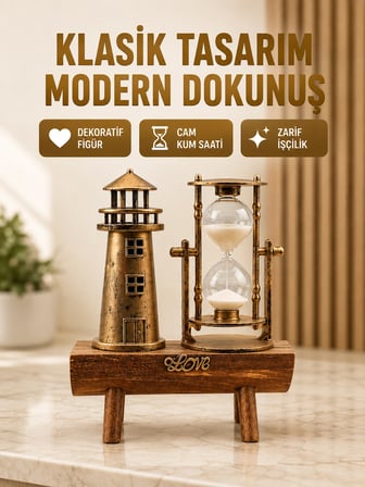Deniz Feneri Şeklinde El Yapımı Kum Saati – Ev ve Ofis İçin Zarif Süs Yeni Nesil