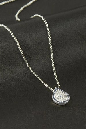 Oval Nazar Zirkon Taşlı Kolye
