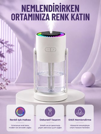 Sessiz Hava Nemlendirici Renkli Gece Işıklı Otomatik Kapanma Özellikli Nemlendirme Cihazı