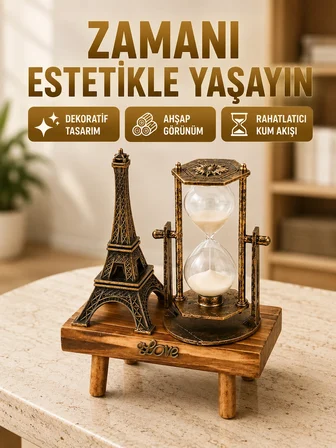 Ahşap Gövdeli Dekoratif Kum Saati – Masa Üstü El Sanatı Aksesuarı