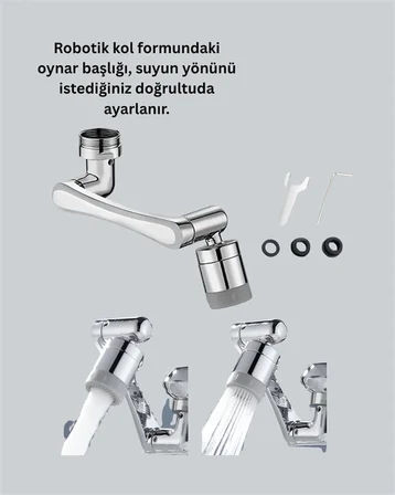 1080° Dönebilen Musluk Başlığı 2 Su Modlu Ayarlanabilir Esnek Tasarım