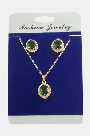 Oval Zirkon Taşlı Set Kolye