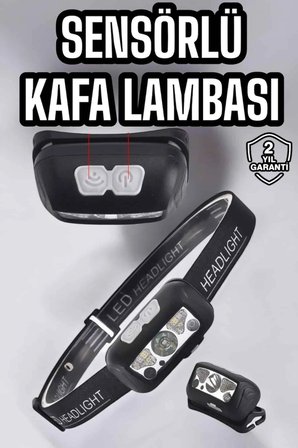 Kafa Lambası Kamp Lambası Sensörlü Şarjlı Ayarlanabilir