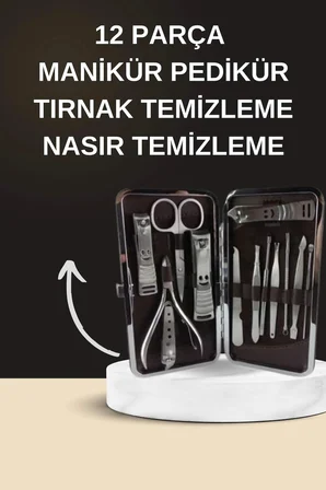 Elektrikli Manikür Pedikür Seti İkili Set 12 Parça Tırnak Bakımı Törpü Protez Çıkarma