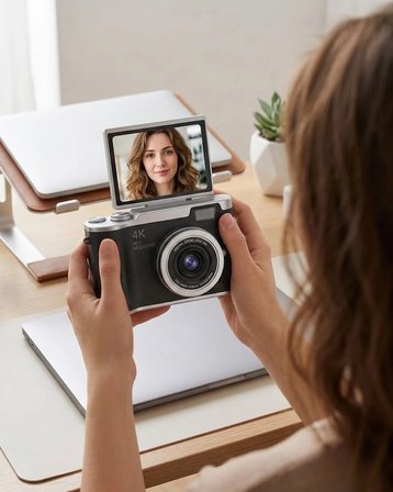 Kompakt 4K Dijital Kamera 48 MP Sensör 8X Zoom Flip Ekran Vlog ve Selfie Uyumlu