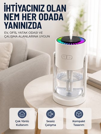 Ultrasonik Hava Nemlendirici Renkli LED Işıklı Sessiz Oda Nemlendirme Cihazı