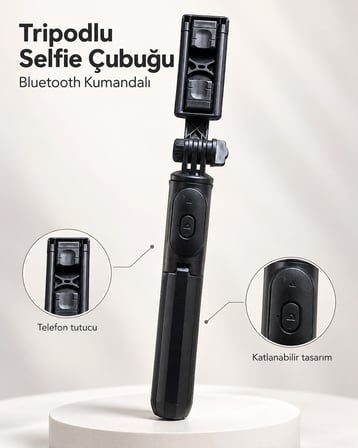 Fotoğraf ve Video Çekimleri İçin Kablosuz Kumandalı Telefon Selfie Çubuğu