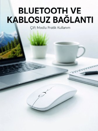 Bluetooth Kablosuz Wireless Mouse Şarjlı Sessiz Ergonomik 5000 DPI Fare