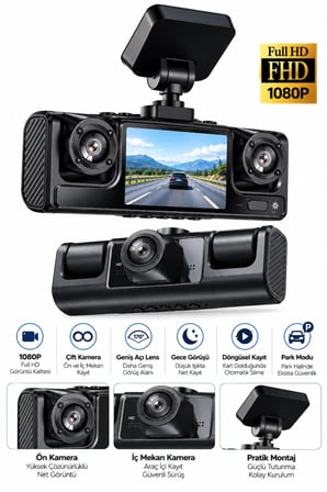 Çift Kameralı 1080P Full HD Araç Kayıt Kamerası