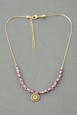 Nazar Boncuklu Zirkon Taşlı Kolye
