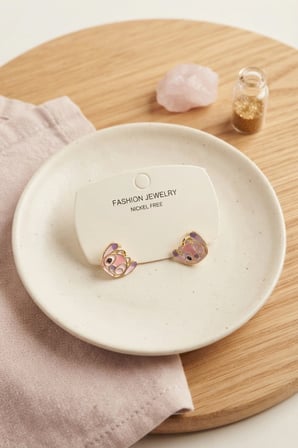 Pirinç Gold Renk Pembe Stiç Model Çocuk Küpe