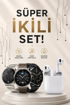 Akıllı Saat ve Kulaklık Seti Dokunmatik Ekran 5.0 Bluetooth Bağlantılı Sesli Görüşme