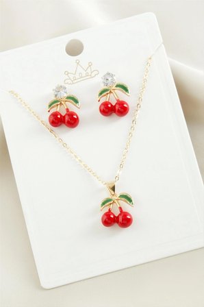 Kiraz Zirkon Taşlı Mineli Set Kolye