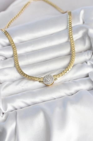 Ezme Zincir Model Zirkon Taşlı VIP Seri Gold Renk Kadın Kolye