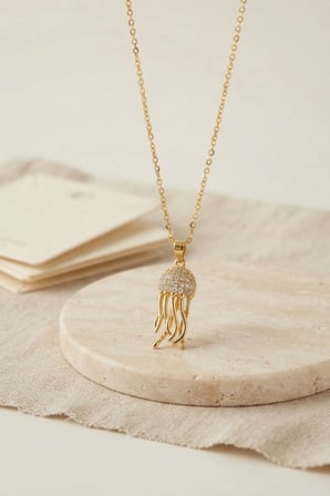 316L Çelik Zincir Gold Renk Zirkon Taşlı Jellyfish Model Kolye