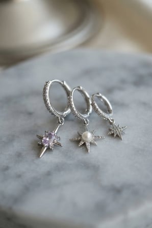 3 lü Set Küpe Gümüş Renk Kutup Yıldızı Model