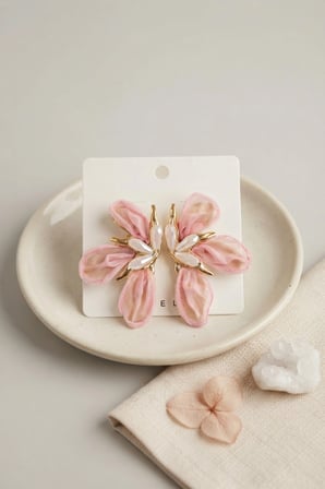 Pembe Renk Orkide Model Organze Küpe