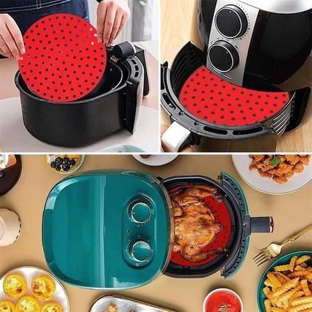 Renkli Isıya Dayanıklı Yıkanılabilir Silikon Fırın Ve Airfryer Yuvarlak Pişirme Matı  Cm