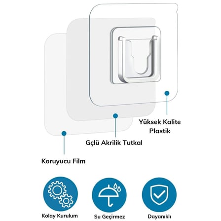 Eşya Sabitleme Askısı  Çift Şeffaf Çift Taraflı Yapışkanlı Geçmeli Klips