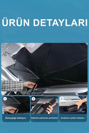 Katlanabilir Şemsiyeli Araç Ön Cam Güneşliği UV Korumalı Isı Yansıtıcı Tüm Araçlara Uygun
