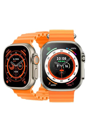 49mm Gümüş Kasa Kilitli Vidalı Turuncu Silikon Kordon SIM Kartlı GPS Nabız Sensörlü Akıllı Saat