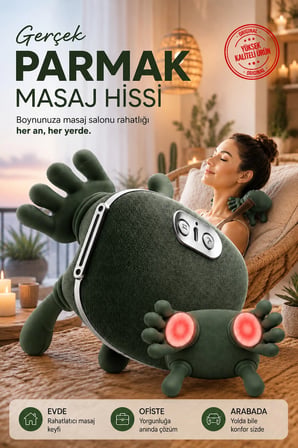 Yeşil Isıtmalı El Hissi Boyun Omuz ve Sırt Masaj Yastığı Şarjlı Yoğurma Etkili Model