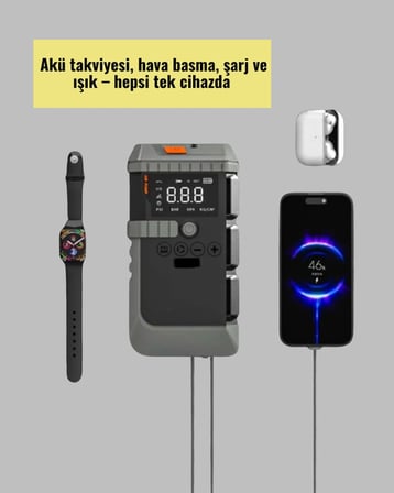 Işıklı Hava Kompresörlü Taşınabilir Akü Takviye Ünitesi Yeni Nesil