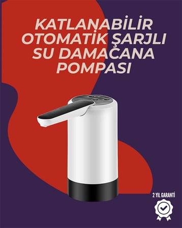 Otomatik Damacana Su Pompası | - Saniye Zaman Ayarlı | % Açılabilir Hijyenik Tasarım | Şarjlı ve Portatif