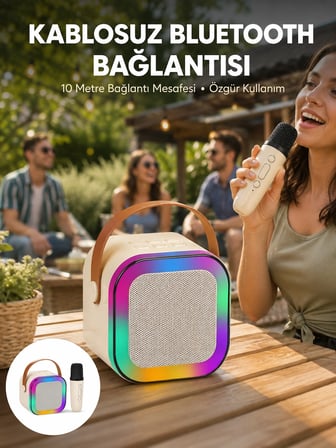 Karaoke Mikrofon Hoparlör Seti 6 Saat Kullanım Süresi Yeni Nesil