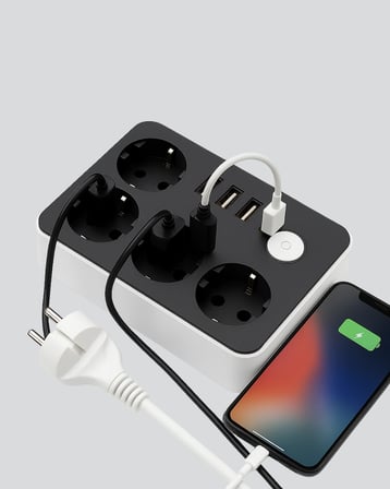 4 Prizli 3 USB Portlu Anahtarlı Akım Korumalı Priz