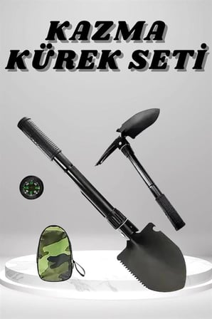 Kazma Kürek Seti Pusulalı Katlanır Portatif Kazma Kürek Seti Çok Fonksiyonlu Katlanabilir