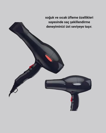 Profesyonel W Fön Makinesi – AC Motorlu, Hızlı Kurutma, Hafif Tasarım