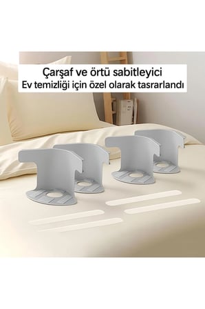 4'lü Çarşaf Tutucu Aparat Seti Yatak Kenarı Sabitleme Klipsi Nevresim Düzenleyici