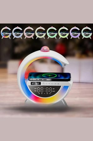 Beyaz G Şekilli Kablosuz Masaüstü Hoparlör ve Telefon Şarj Standı, Çoklu Bağlantı Özellikli