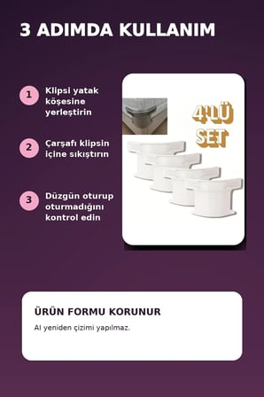4'lü Beyaz Plastik Yatak Çarşaf Sabitleyici Klips Seti