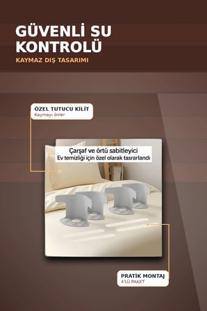 4'lü Şeffaf Kaymaz Çarşaf ve Yorgan Sabitleyici - Dişli Tutucu ile Pratik Çözüm