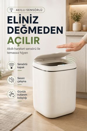 Akıllı Sensörlü  Litre Çöp Kovası Sessiz Kapaklı Modern Hijyenik Ev Tipi Çöp Kutusu