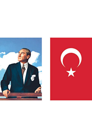 Atatürk Posteri Ve Türk Bayrağı, Kumaş Atatürk Posteri Ikili Set 2x3m