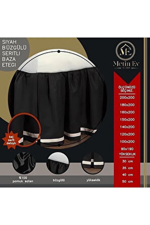 Siyah Büzgülü Beyaz Şeritli Pamuk Saten Baza Eteği