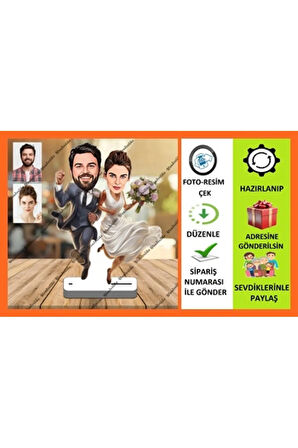 Gelin Damat Karikatür Biblo,Sevgiliye Hediye,Doğum Günü Hediyesi