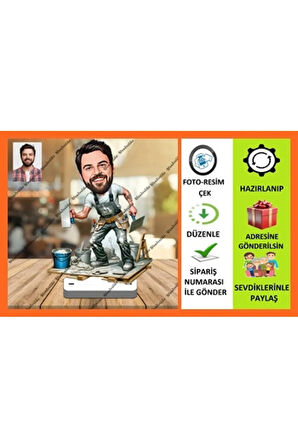İnşaat Ustası Karikatür Biblo,Sevgiliye Hediye,Doğum Günü Hediye