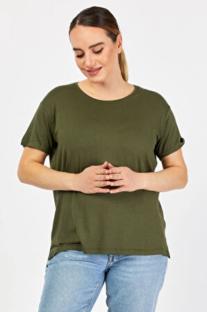 Büyük Beden Bisiklet Yaka Haki Tişört